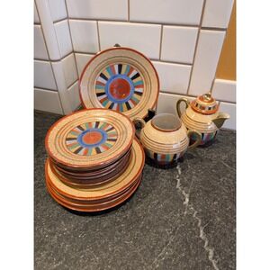 Vintage Japan Thousand‎ Faces Porcelain Tea Set Plates Teapot Sugar Bowl 14pc